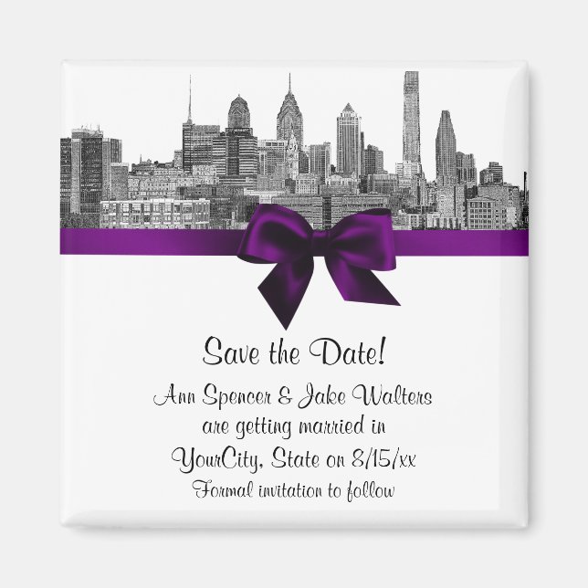 Aimant Philadelphie Skyline Etch BW Purple Enregistrer la (Devant)
