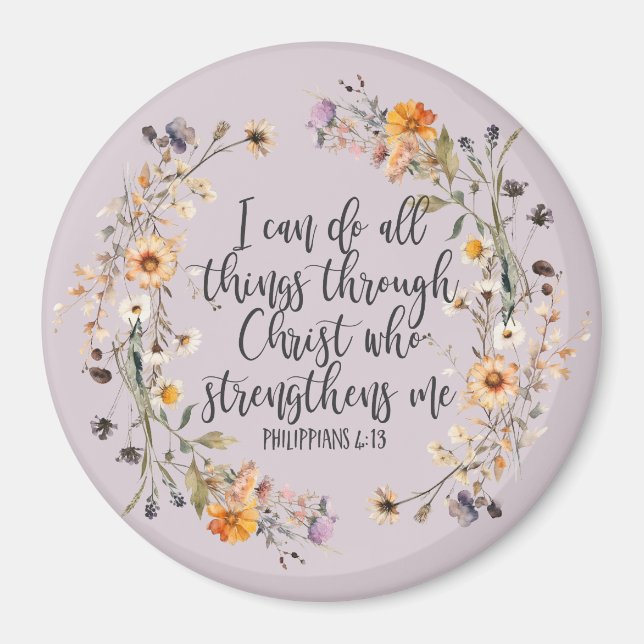 Aimant Philippiens 4:13 Bible Scripture Verse Floral (Devant)