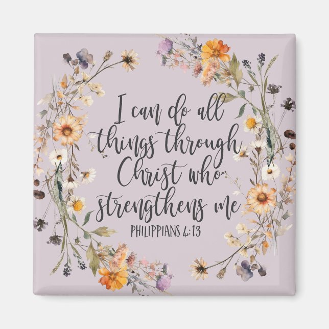 Aimant Philippiens 4:13 Bible Scripture Verse Floral Boho (Devant)