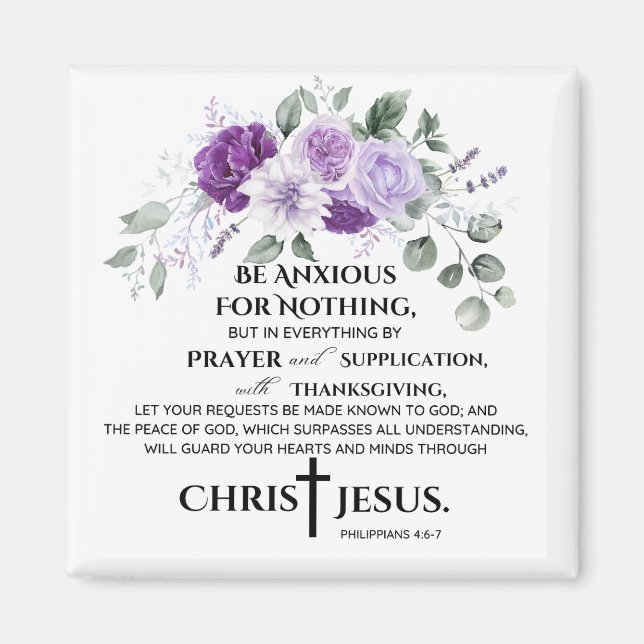 Aimant Philippiens 4:6-7 Écriture Fleurs violettes pourpr (Devant)