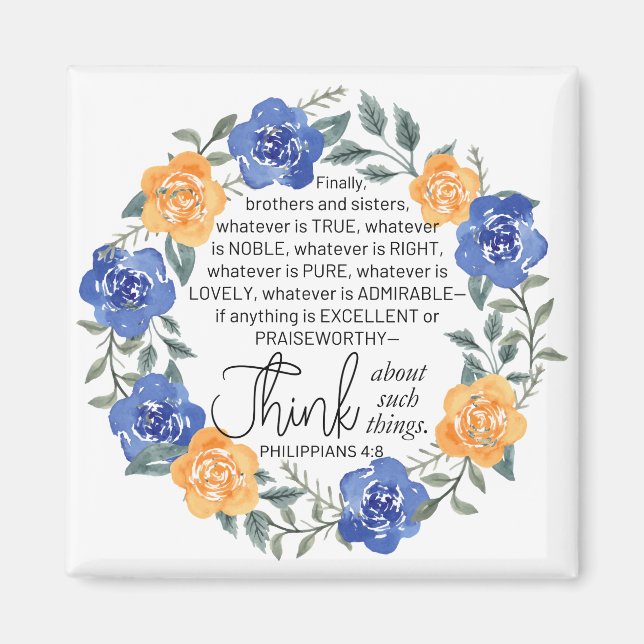 Aimant Philippiens 4:8, ce qui est noble, couronne floral (Devant)