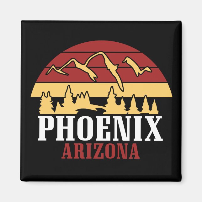 Aimant Phoenix Arizona Skyline Art Print Retro Sunset (Devant)