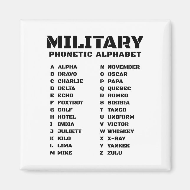 Aimant Phonetic Alphabet for the Military (Devant)