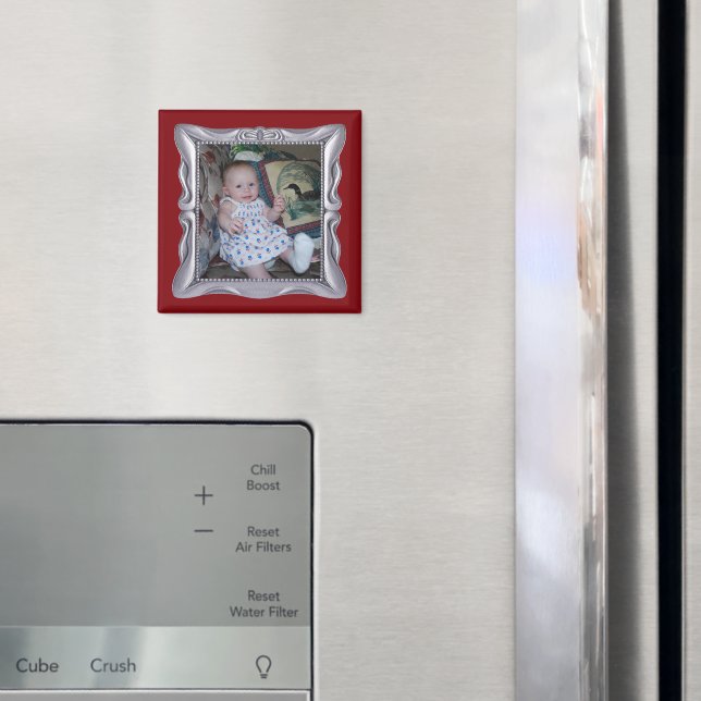 Aimant Photo bébé personnalisée en cadre argent fantaisie (In situ (réfrigérateur))
