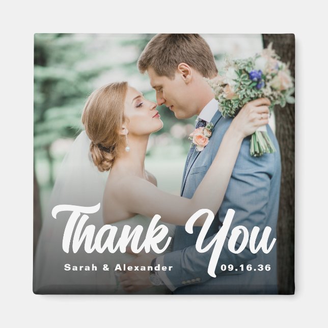 Aimant Photo Bold Script White Thank You Wedding (Devant)