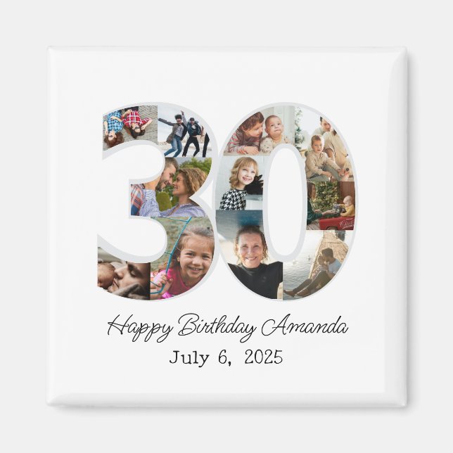 Aimant Photo Collage Number 30 - 30th Birthday (Devant)