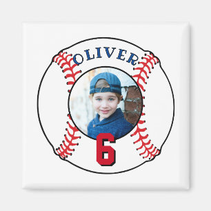 Aimant Photo d'anniversaire d'enfants avec balle de baseb
