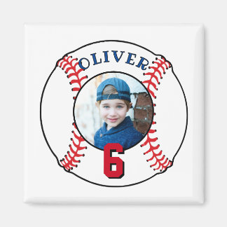 Aimant Photo d'anniversaire d'enfants avec balle de baseb