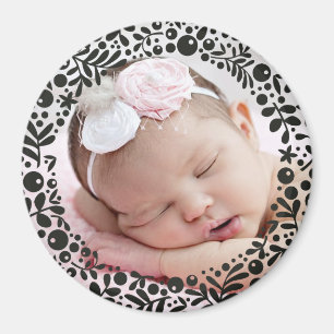 Aimant Photo de bébé encadrée de baies noires