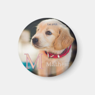 Aimant photo de chien familial année nom monogramme chat