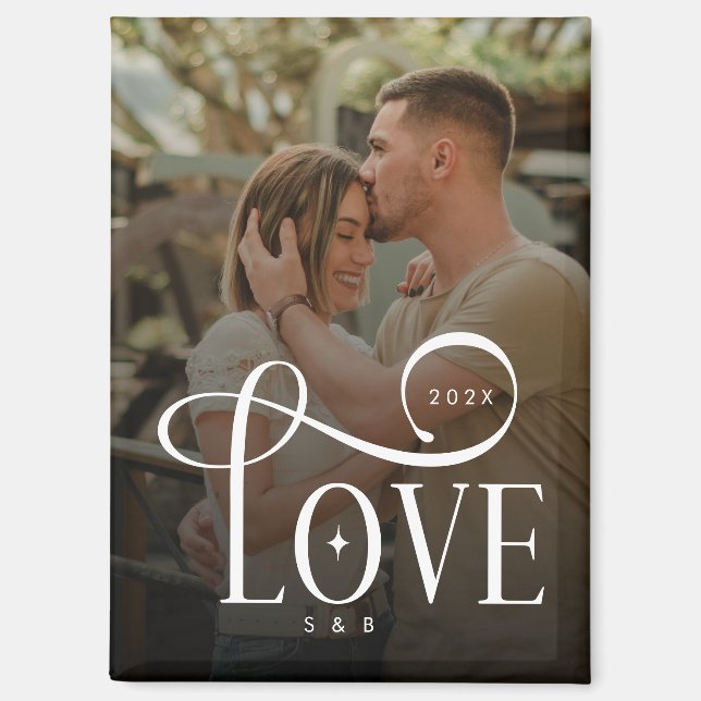 Aimant Photo de couples fiancés personnalisé avec écritur (Recto)