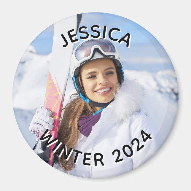 Aimant Photo de famille de texte courbe noir et blanc (Devant)