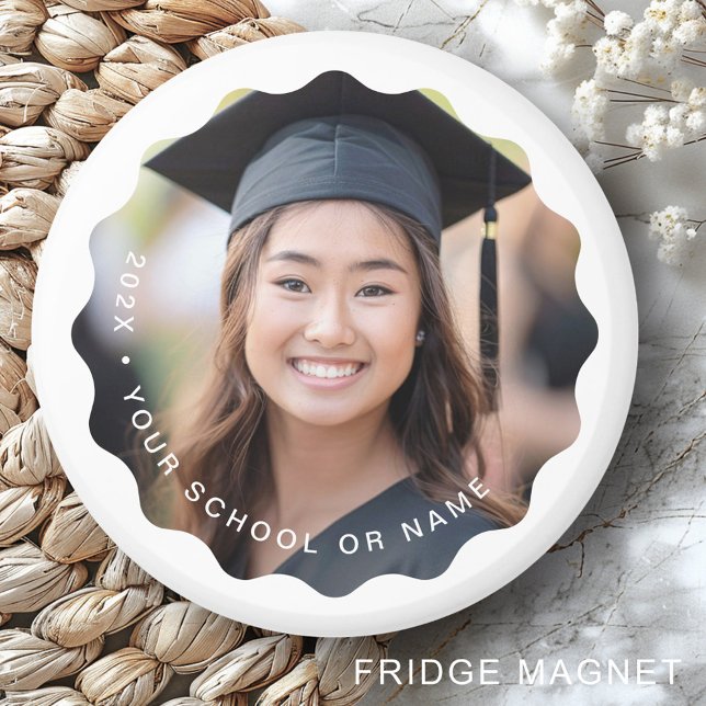Aimant Photo de l'année du nom de l'école diplôme de la f (Photo grad year name school graduation wavy border magnet)