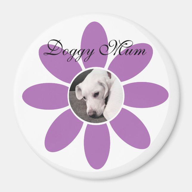 Aimant Photo de mignon chien chiot dans cadre de fleurs v (Devant)