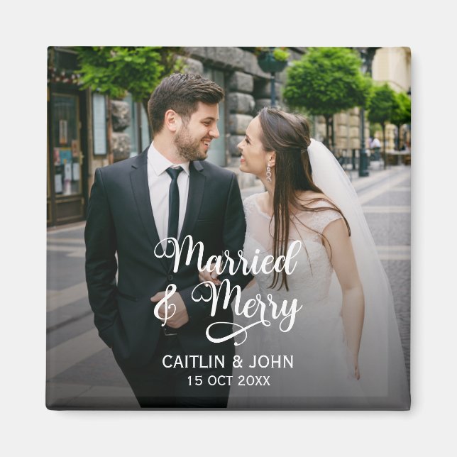 Aimant Photo de Noël des jeunes mariés (Devant)