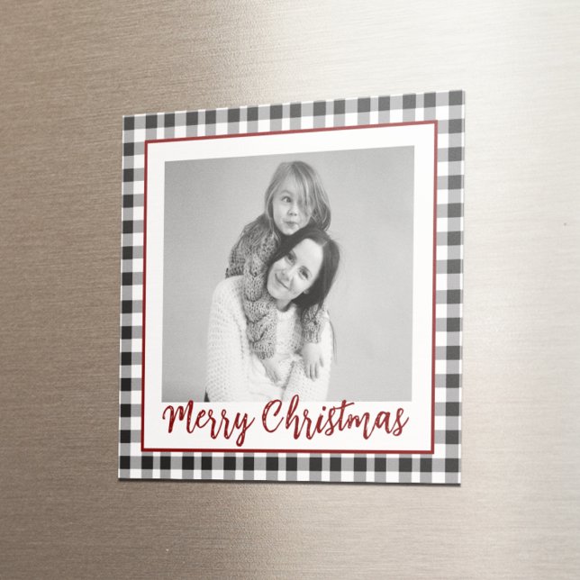 Aimant Photo de Noël noir et blanc Plaid À damiers (Créateur téléchargé)