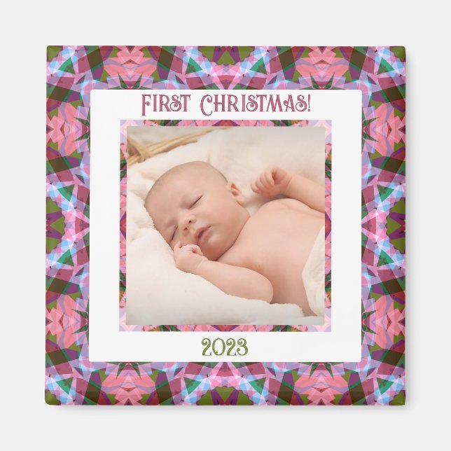 Aimant Photo de Noël rose Jolly Festive personnalisée (Devant)