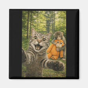 Aimant Photo drôle de chat selfie avec bébé singe Animal