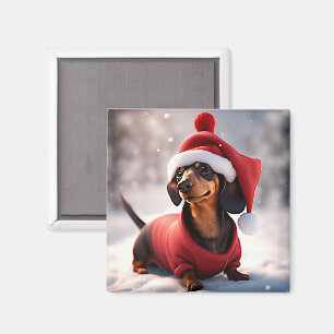 Aimant Photo d'un dachshund avec Casquette de Noël