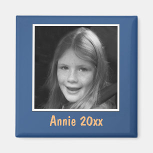 Aimant Photo et texte personnalisés de voeux bleu personn