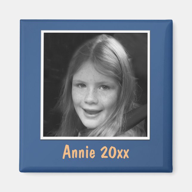 Aimant Photo et texte personnalisés de voeux bleu personn (Devant)