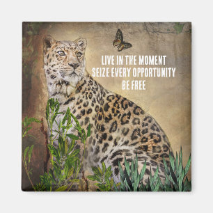 Aimant Photo Leopard Butterfly Live in The Moment Citatio