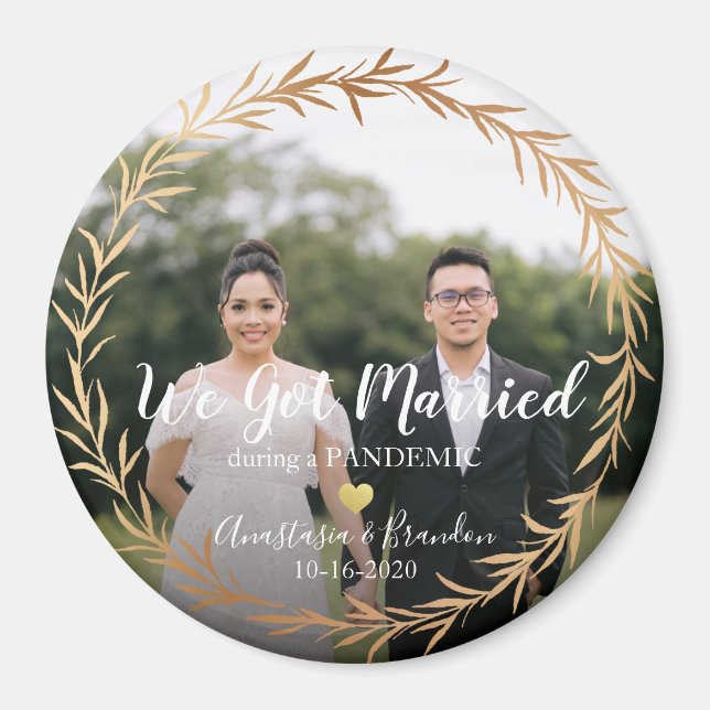 Aimant Photo Or Chic Mariée Pendant La Garde De Pandemie (Devant)