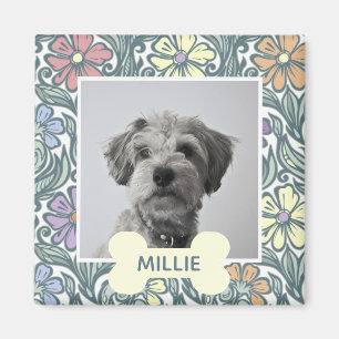 Aimant Photo Pastel Vintage Floral Custom Chien Photo