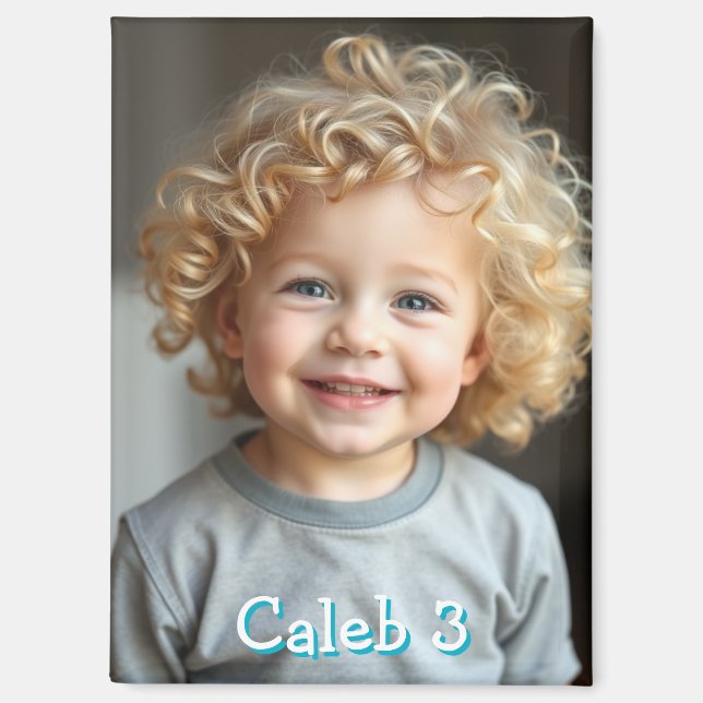 Aimant Photo personnalisée de l'enfant, nom et âge (Recto)