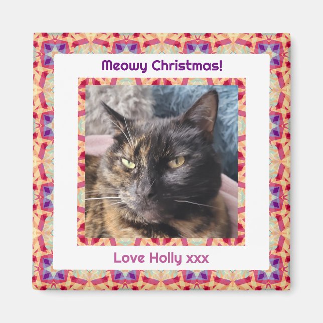 Aimant Photo personnalisée Joyeux Noël Jolly Animal Chat  (Devant)