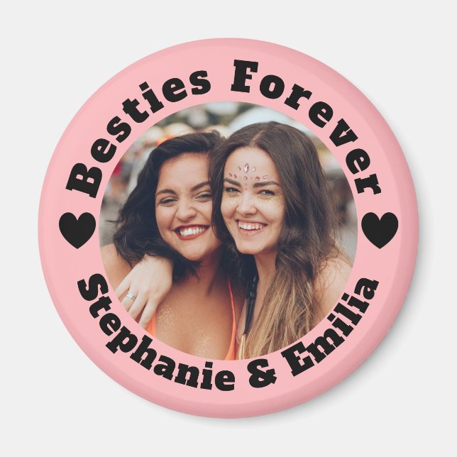 Aimant Photo personnalisée meilleurs amis BFF rose (Devant)