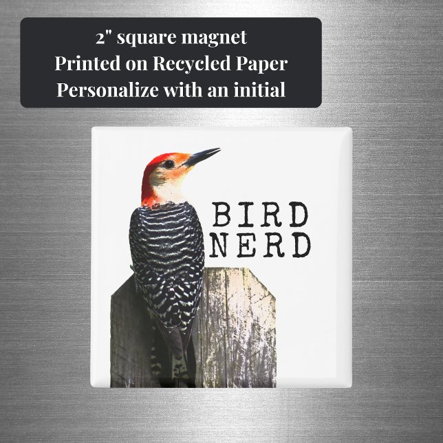 Aimant Pic à ventre rouge Nerd (Bird Nerd Square Magnet is a perfect, small present for a bird watcher or bird lover.)