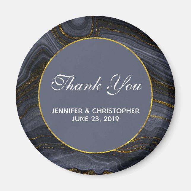 Aimant Pierre d'Agate Noir & Or moderne Abstrait Merci (Devant)