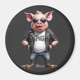 Aimant Pig Biker Rebel en cuir Jacket Cool Style urbain