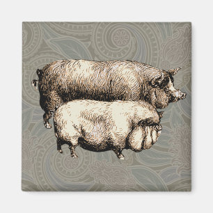 Aimant Pig Farm Pays Antique Illustration Art
