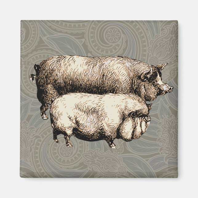 Aimant Pig Farm Pays Antique Illustration Art (Devant)
