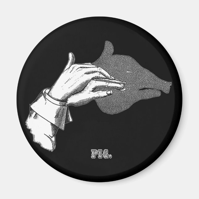 Aimant PIG Hand Shadow Art d'un livre antique (Devant)