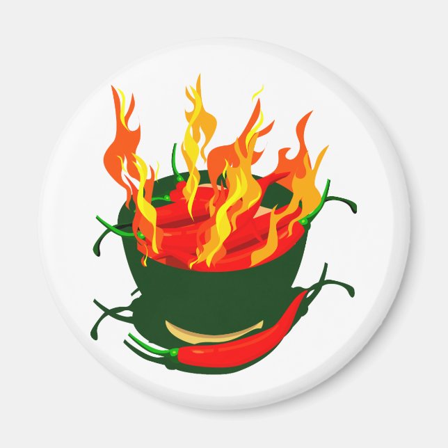 Aimant Piments chauds dans les flammes de tasse verte (Devant)
