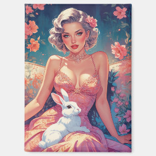 Aimant Pin-up Floral mignon lapin de Pâques