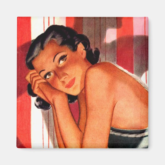 Aimant Pinceau de beauté vintage Brunette (Devant)