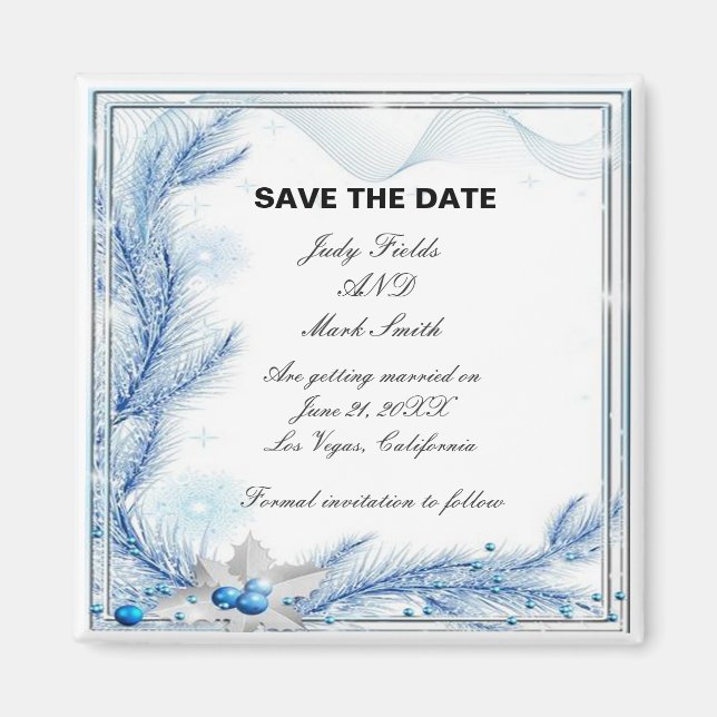 Aimant Pine Bleue Hiver Mariage de Noël Enregistrer la da (Devant)