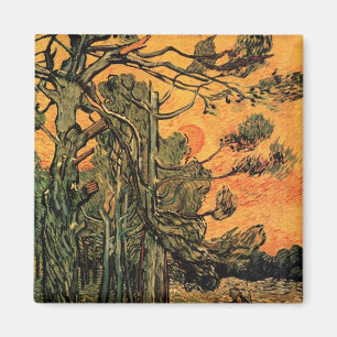 Aimant Pine Trees Red Sky Setting Soleil par Vincent van 
