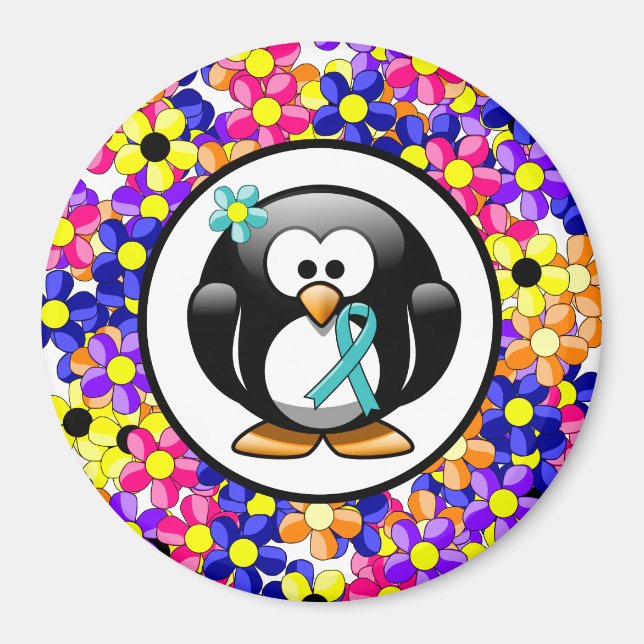 Aimant Pingouin à ruban turquoise (Devant)