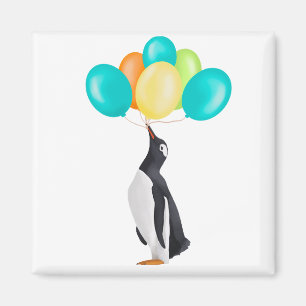 Aimant Pingouin Avec Ballons Colorés