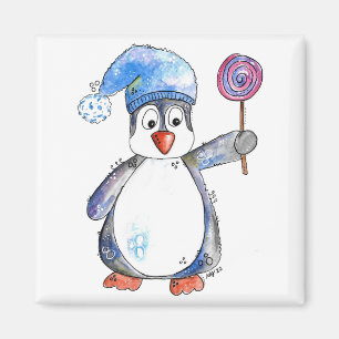 Aimant Pingouin blanc mignon avec Lollipop