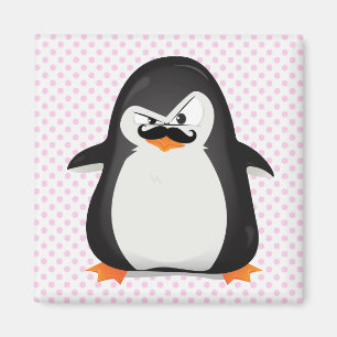 Aimant Pingouin Blanc Noir Mignonne Et Moustache Drôle