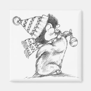 Aimant Pingouin de Noël rétro mignon avec Casquette et Éc