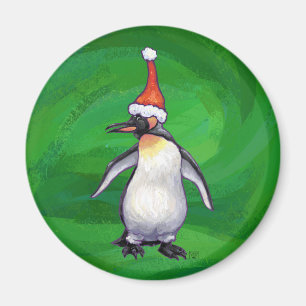 Aimant Pingouin mignon à Santa Hat sur Vert