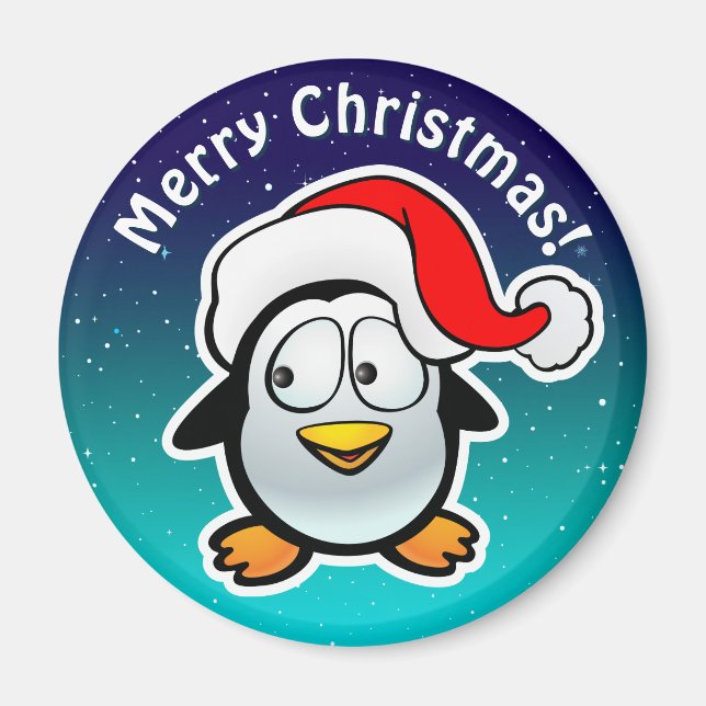Aimant Pingouin mignon avec dessin Casquette de Noël (Devant)