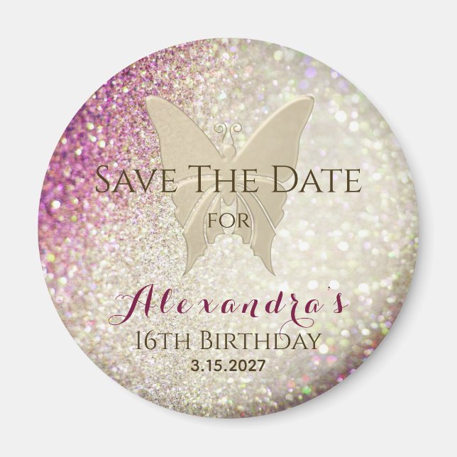 Aimant Pink 16th Birthday Enregistrer la date Invitation (Devant)